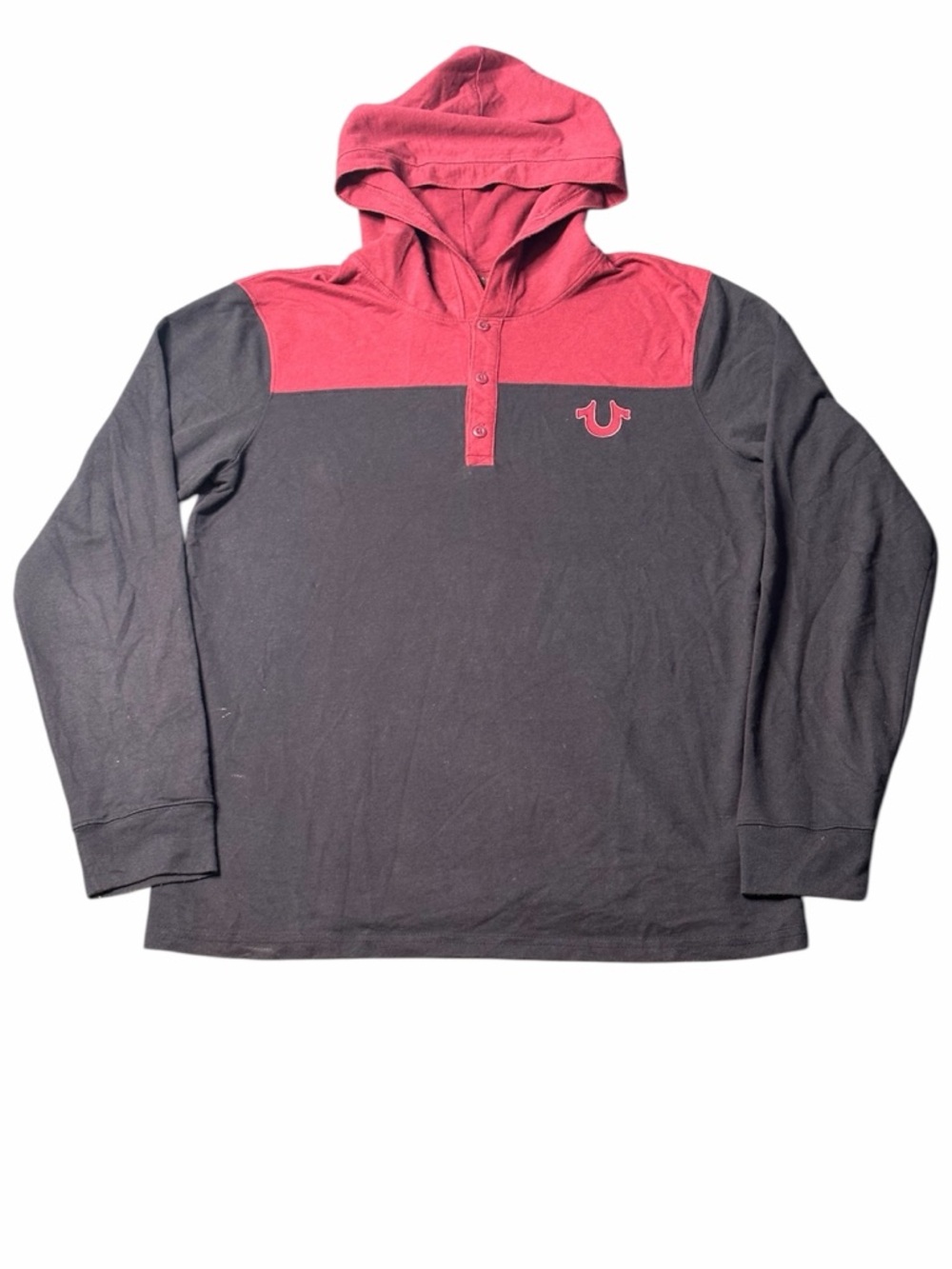 True Religion Contrast Hooded Henley - Black & Red